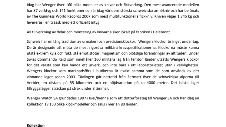 gps@work ab blir generalagent i Sverige för Wenger knivar och klockor