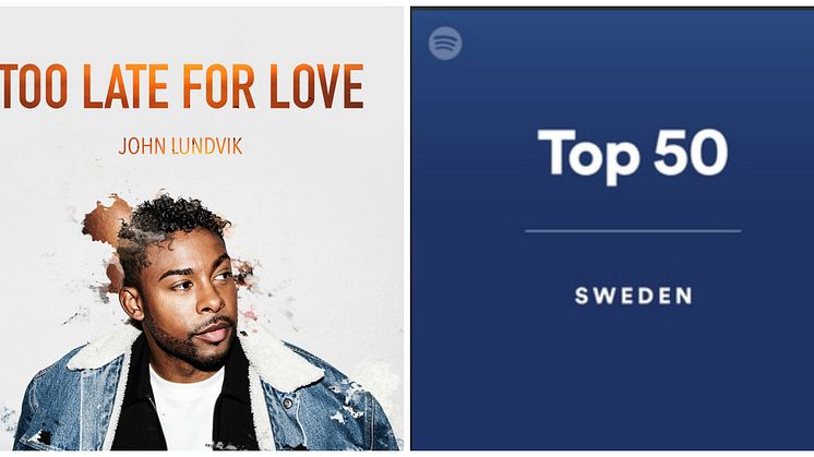 ​John Lundviks "Too Late For Love" direkt in på 1:a plats på Spotifys topplista!