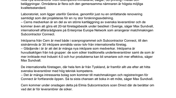 Cern letar svenska leverantörer med spetskompetens