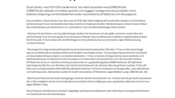 Smart Senior inleder samarbete med GPBM Nordic