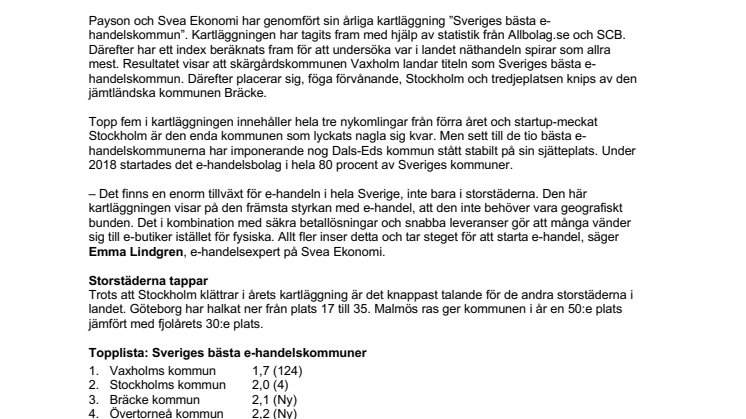 Sveriges bästa e-handelskommuner korade
