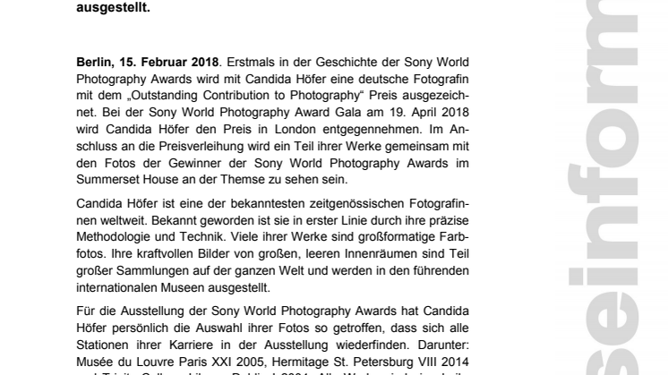 Die Sony World Photography Awards ehren Candida Höfer