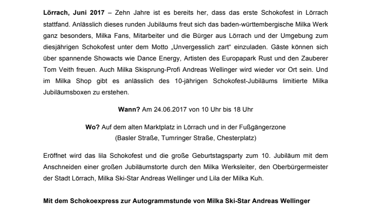 Vorfreude auf ein besonders zartes Schoko-Jubiläum: 10 Jahre Milka Schokofest in Lörrach