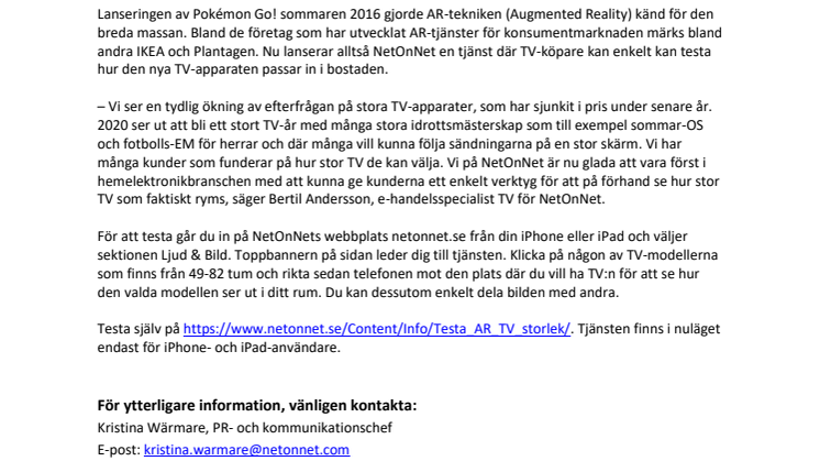 Testa hur stor TV du kan ha med hjälp av NetOnNets nya AR-applikation
