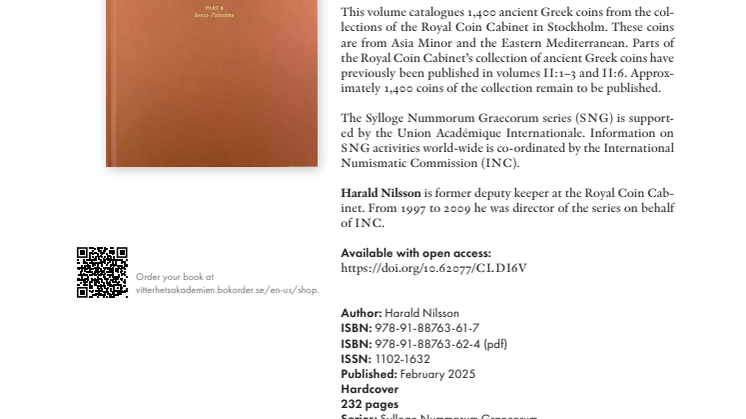 Book news Sylloge Nummorum Graecorum. Sweden II:4 Ionia–Palestine