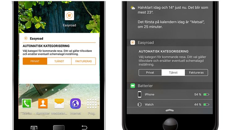Easyroad widget - så här ser det ut i din smartphone