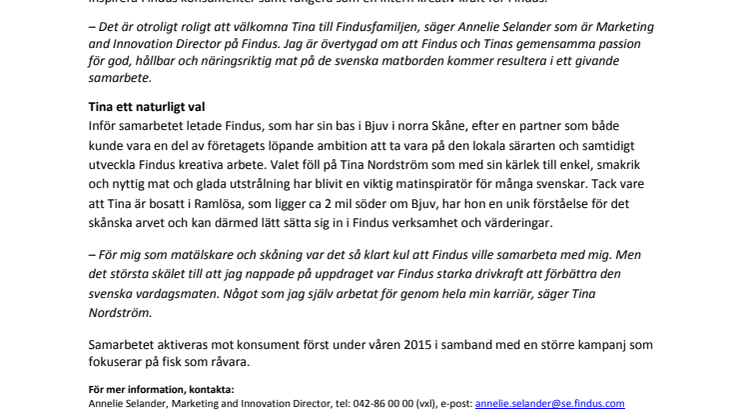Findus i samarbete med Tina Nordström - Passion för mat är grunden