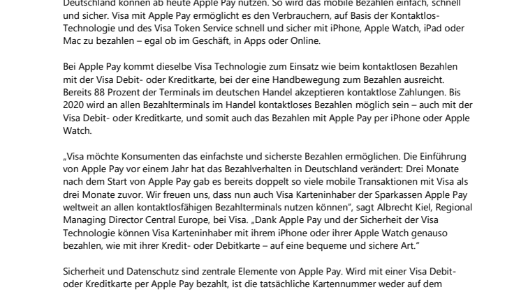 Apple Pay jetzt für Visa Karteninhaber der Sparkassen verfügbar