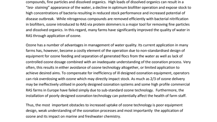 A new generation of ozone technology for the aquaculture industry