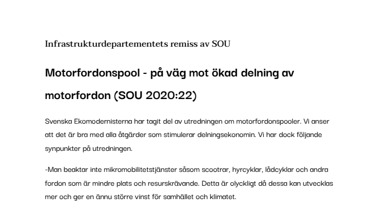 Motorfordonspool - på väg mot ökad delning av motorfordon (SOU 2020:22)