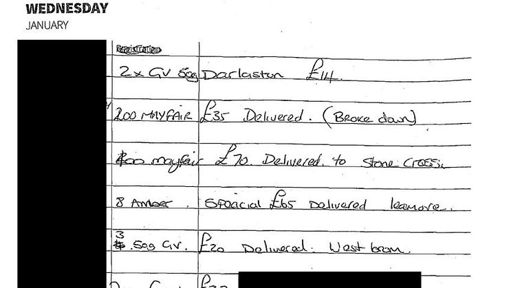 An extract from the diary/sales ledger detailing tobacco sales and deliveries 