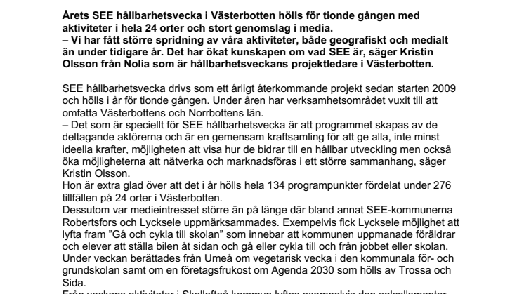 Stort intresse för jubilerande  SEE hållbarhetsvecka i Västerbotten