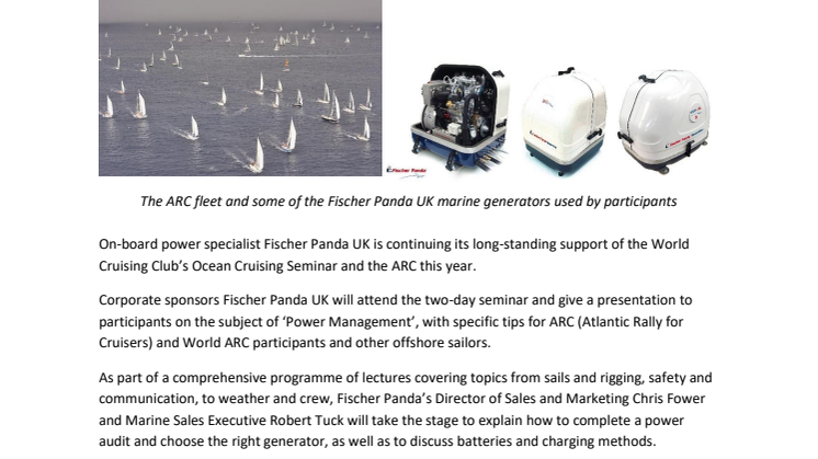Fischer Panda UK: Fischer Panda UK Sponsors World Cruising Club’s Ocean Cruising Seminar
