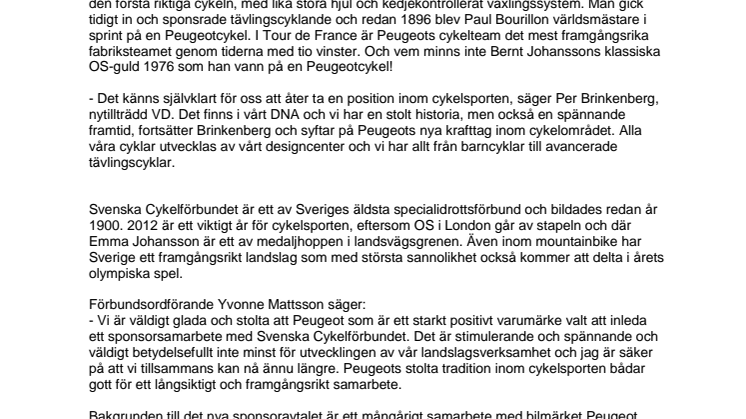 Peugeot Sverige ny sponsor till Svenska Cykelförbundet