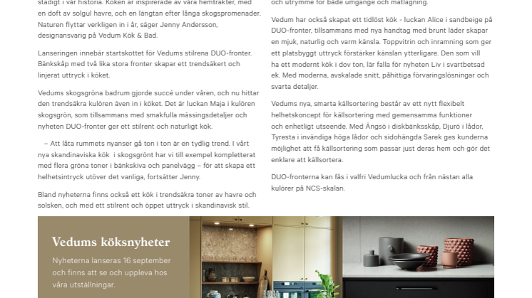 Havregult, skogsgrönt och sandbeige – Vedums köksnyheter är här!