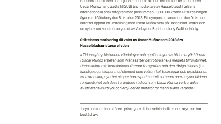 Oscar Muñoz Hasselbladpristagare 2018