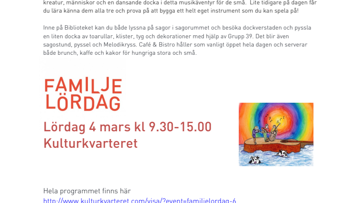   Toarullar, dockor, instrumentbygge och långväga besök under nästa Familjelördag!