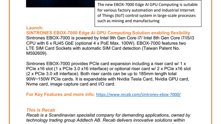 Launch:  EBOX-7000 Edge AI GPU Computing Solution enabling flexibility