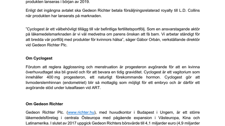 Richter undertecknar licens- och distributionsavtal för att stärka sin fertilitetsportfölj