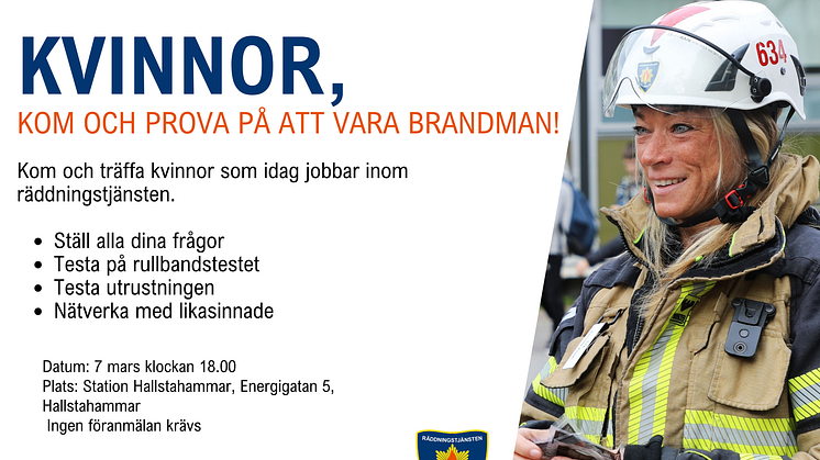 Räddningstjänsten Mälardalen bjuder in till en prova-på-kväll för kvinnor