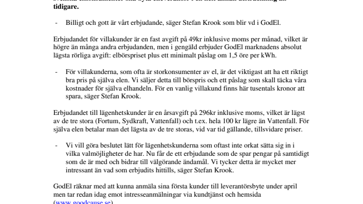 GODEL ERBJUDER MARKNADENS LÄGSTA ELPRIS