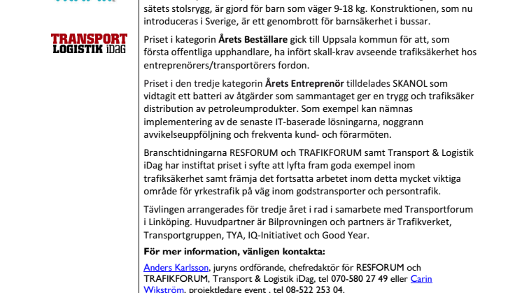 Vinnarna av Stora Trafiksäkerhetspriset 2011