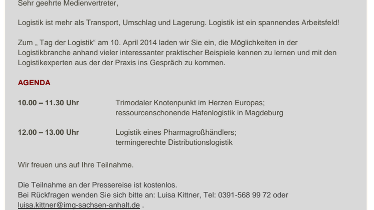 Erinnerung - Einladung zur Logistikreise durch Sachsen-Anhalt!