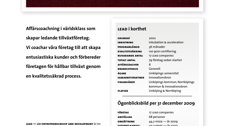 LEAD - kort information om företagen och vår verksamhet.