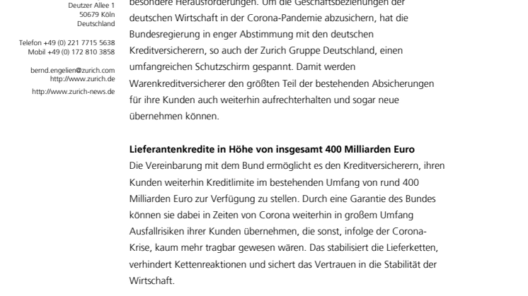 Corona-Krise: Zurich beteiligt sich an Schutzschirm für deutsche Unternehmen