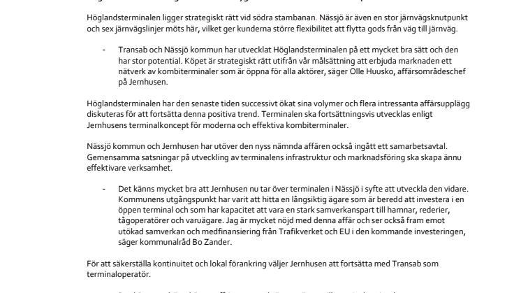 Jernhusen köper Höglandsterminalen i Nässjö 