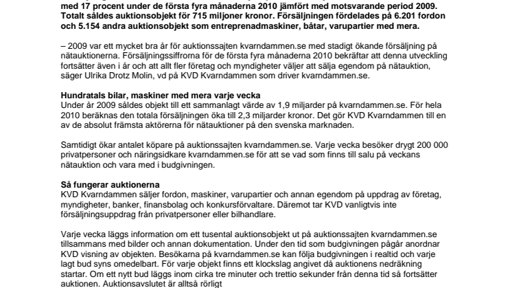Försäljningen på KVD:s nätauktioner upp 17 procent