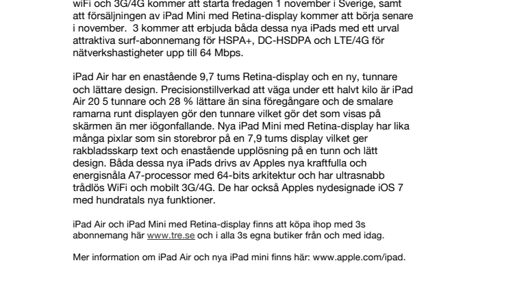 Premiär för  iPad Air  i Sverige hos 3 idag 