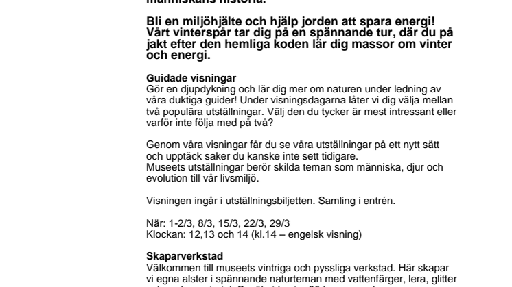 Det händer på Naturhistoriska riksmuseet i mars