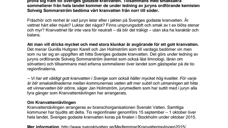 Juryduo på jakt efter Sveriges godaste kranvatten