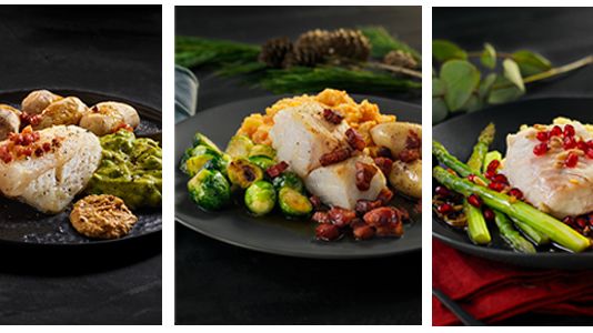Kollasj av lutefisk, juletorsk og julekveite fra 3 i uka. Fotograf: Sjømatrådet/Studio Dreyer Hensley