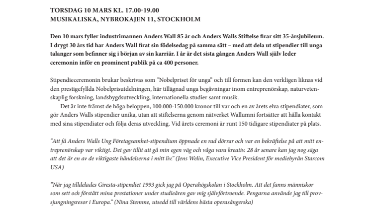 Anders Wall delar ut miljoner till unga på sin 85-årsdag