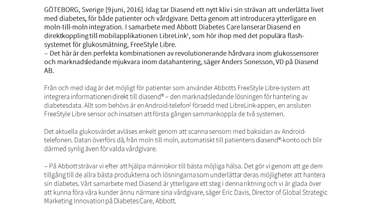 Diasend i nytt samarbete med Abbott