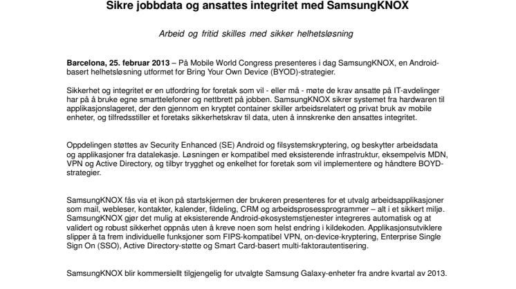 Sikre jobbdata og ansattes integritet med SamsungKNOX