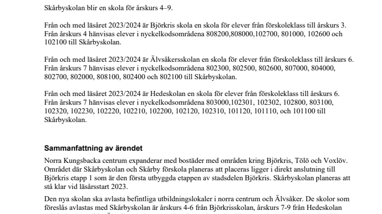 Organisering av utbildningsplatser i Centrum från läsåret 2023 2024_tjskrivelse och utredning till FGAU 220112