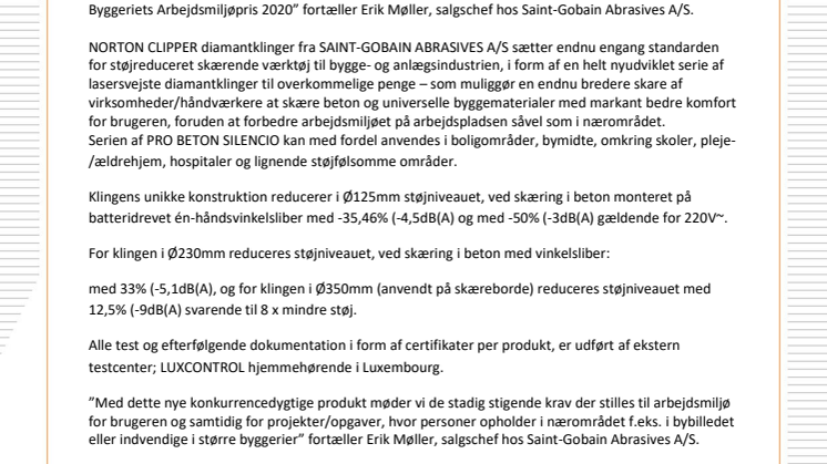 Norton Clipper´s Silencio-klinger er nomineret til Byggeriets Arbejdsmiljøpris 2020 
