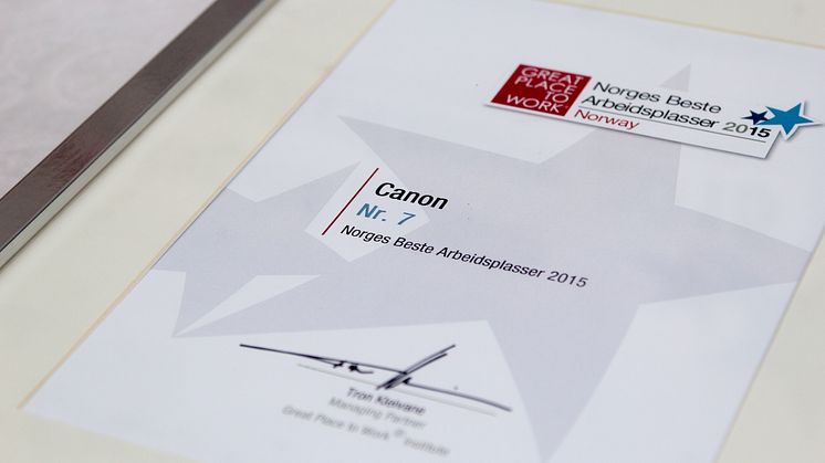 Canon igjen kåret til en av Norges Beste Arbeidsplasser