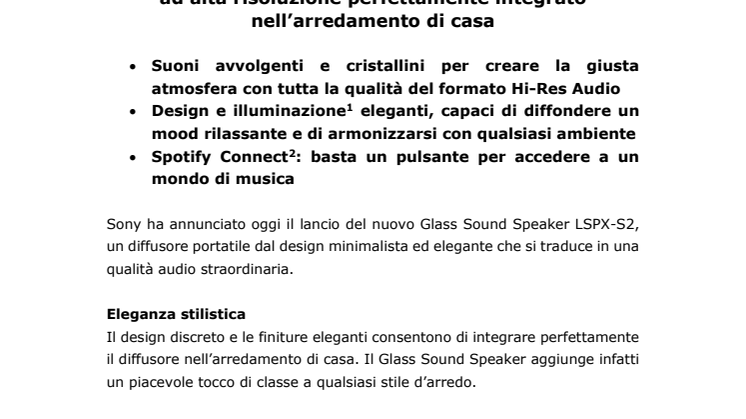 Nuovo Glass Sound Speaker di Sony: audio cristallino ad alta risoluzione perfettamente integrato nell’arredamento di casa