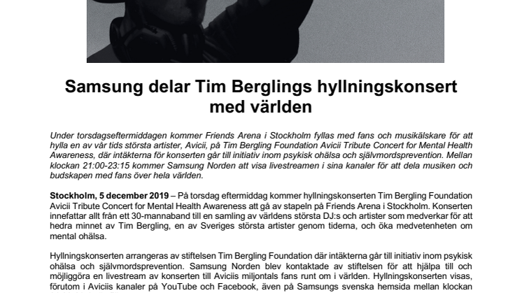 Samsung delar Tim Berglings hyllningskonsert med världen