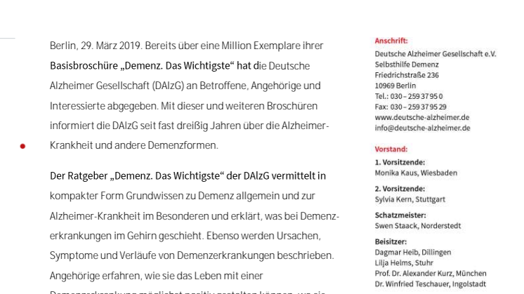 „Demenz. Das Wichtigste“ – die Deutsche Alzheimer Gesellschaft informiert millionenfach