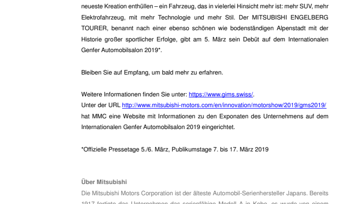 Genfer Salon 2019*: Mitsubishi präsentiert neue Autokreation 