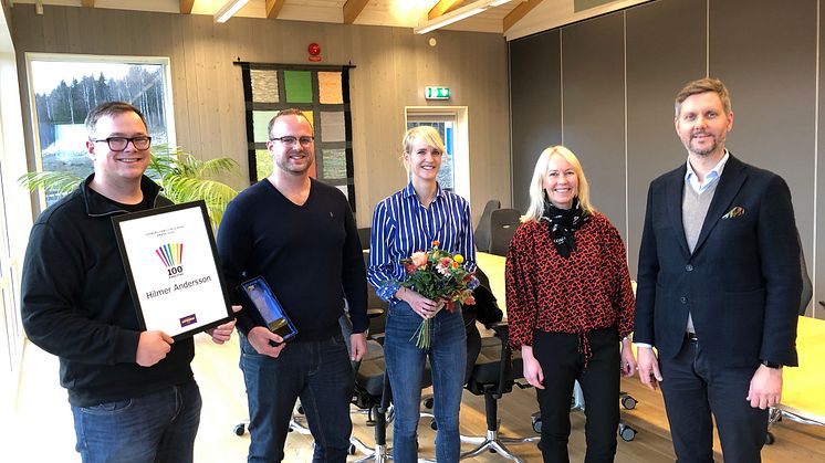 Karl, Nils och Kari Andersson överraskades av Kathrine och Mikael Löfberg som överlämnade Löfberg Family Business Award.