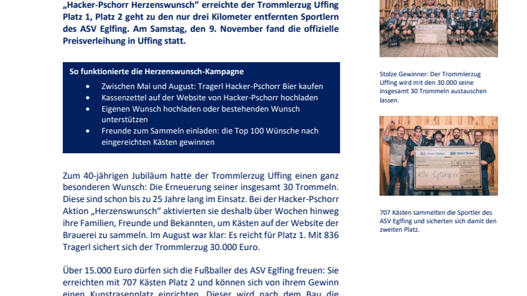 Hacker-Pschorr erfüllt Herzenswünsche: 45.000 Euro gehen nach Uffing und Eglfing