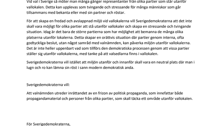 Nämndinitiativ om neutrala zoner utanför vallokaler