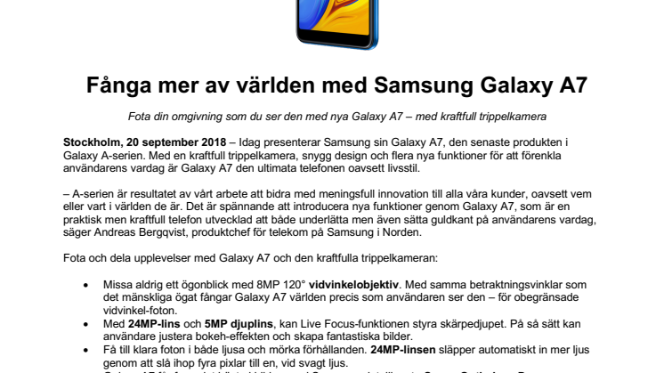Fånga mer av världen med Samsung Galaxy A7