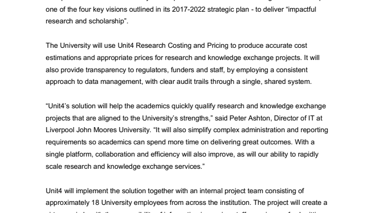 Unit4 hjälper Liverpool John Moores University stärka sin forskning
